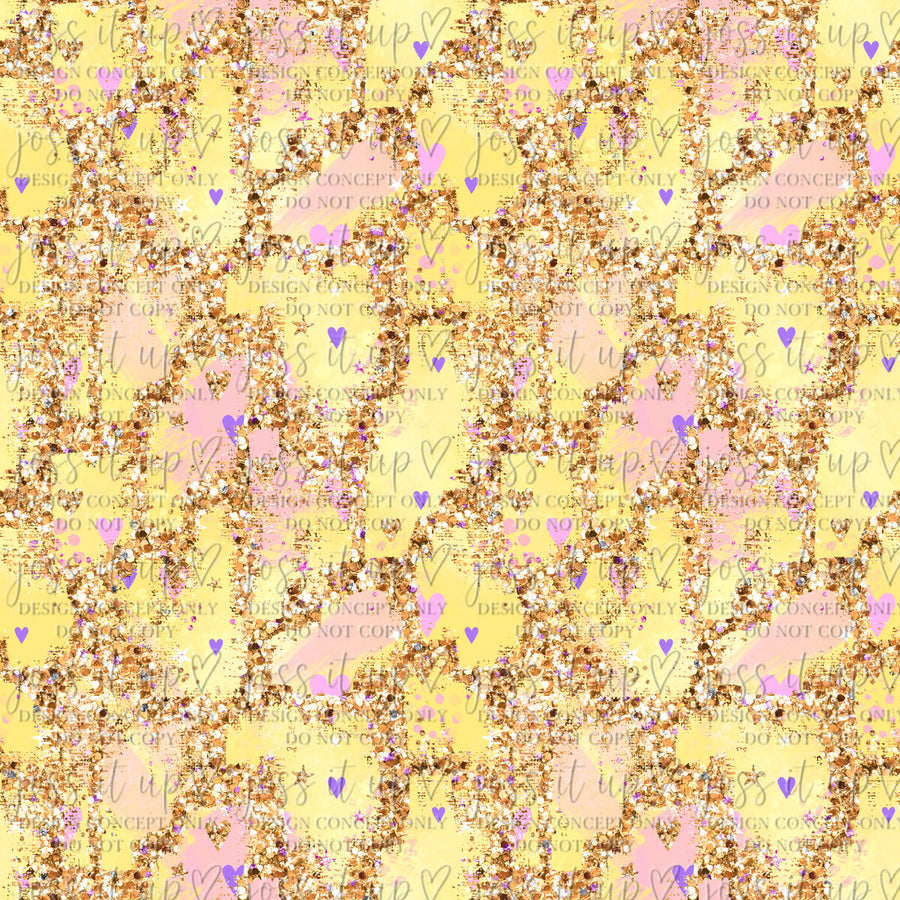Yellow Gold Glitter Hearts