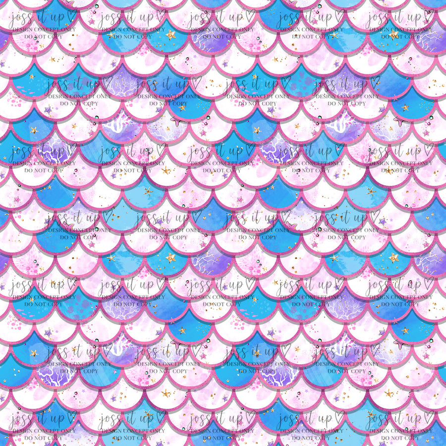 Blue Pink Sea Life Mermaid Scales