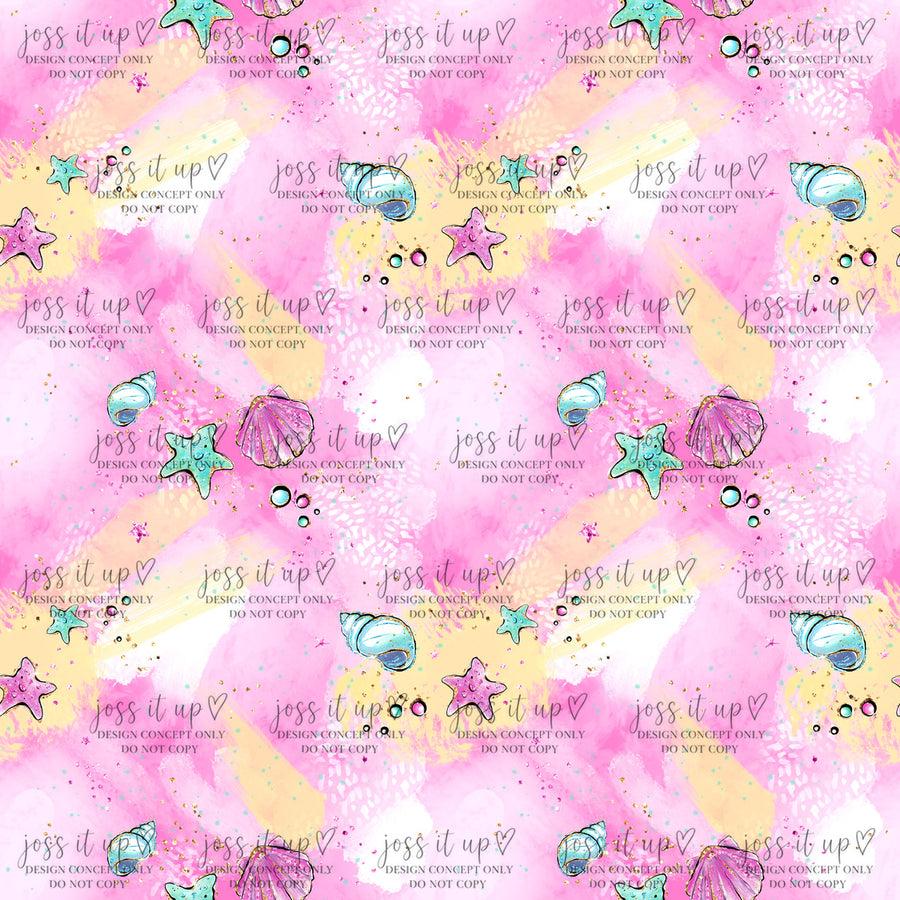 Pink Yellow Sea Life Watercolor