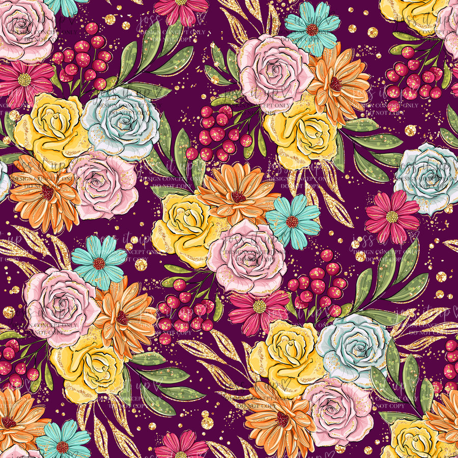 Burgundy Woodland Florals