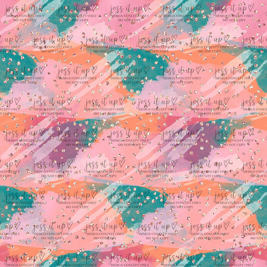 Coral Teal Glitter Brushstrokes