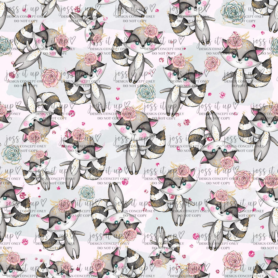 Blush Floral Raccoons