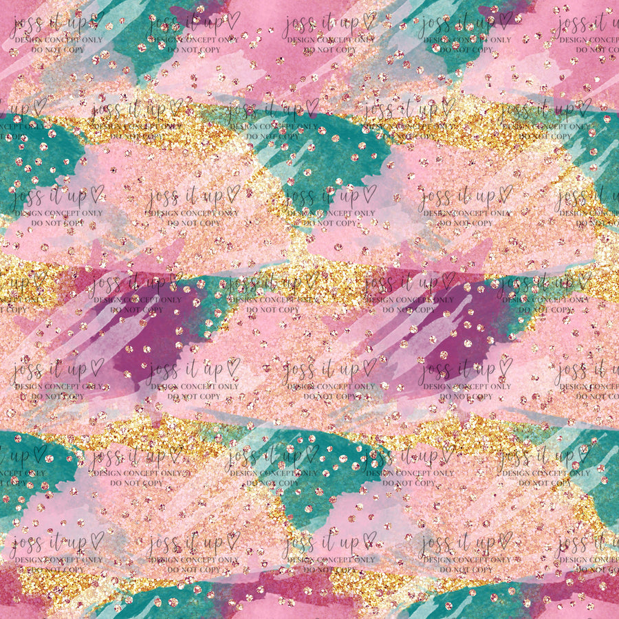 Coral Teal Gold Glitter Watercolor