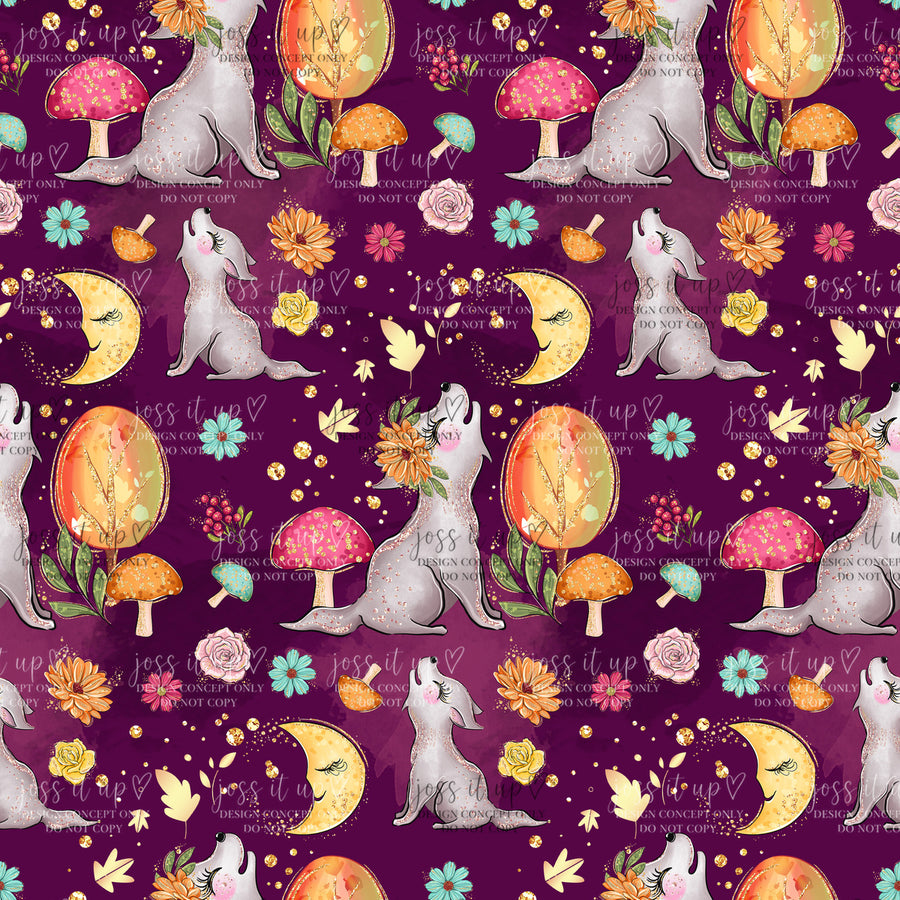 Burgundy Woodland Wolves