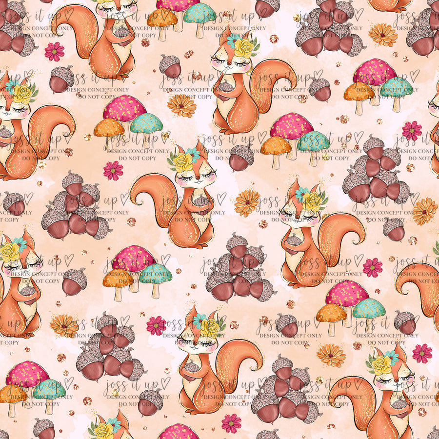 Peach Floral Squirrels