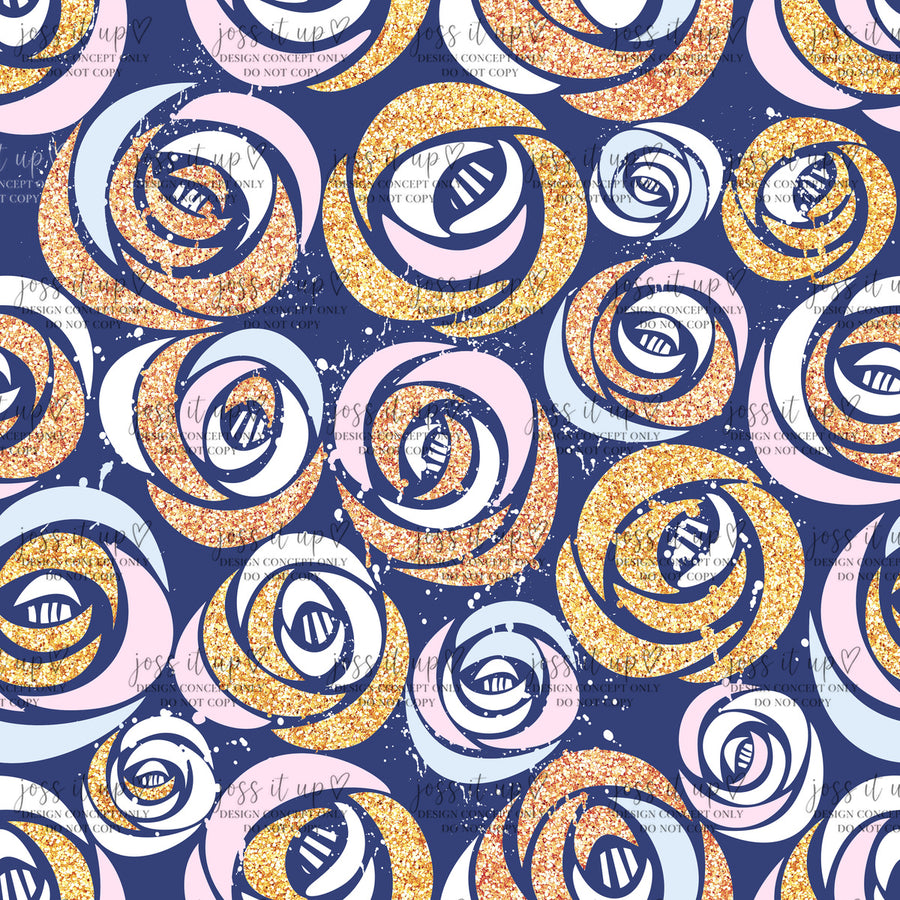 Navy Pink Gold Glitter Roses