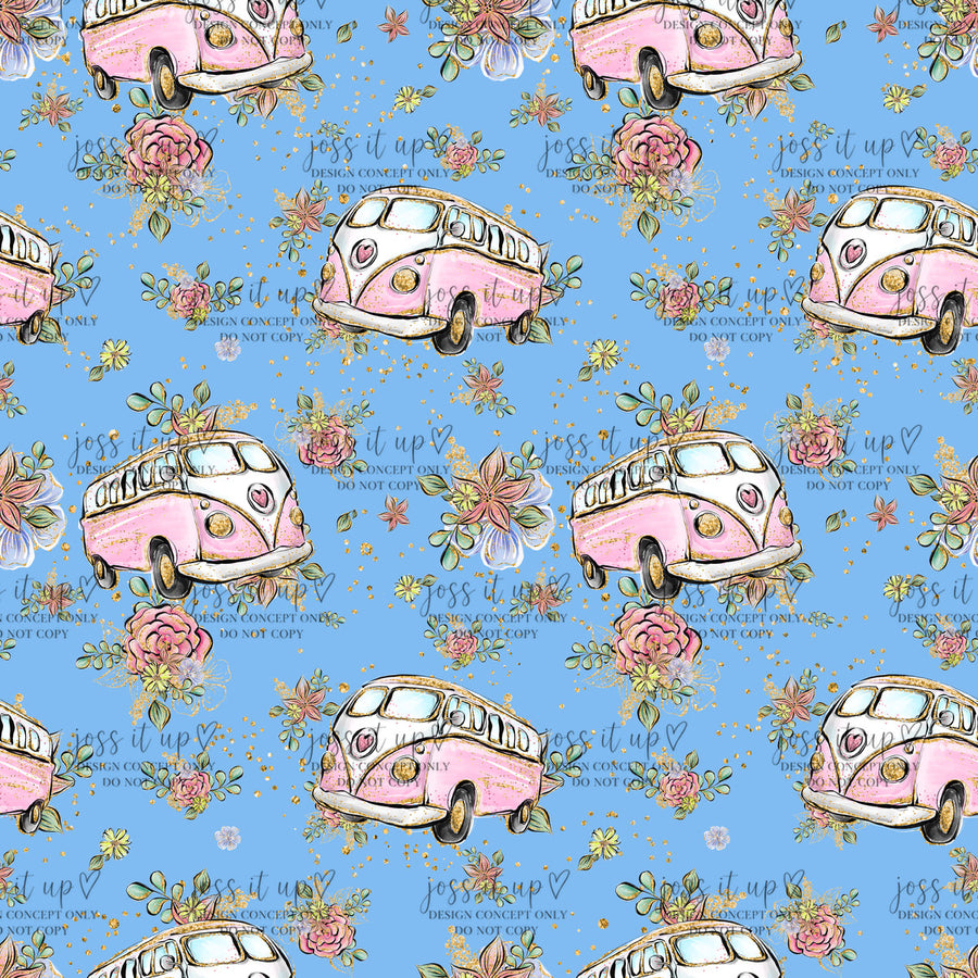 Vintage Camper Floral Blue