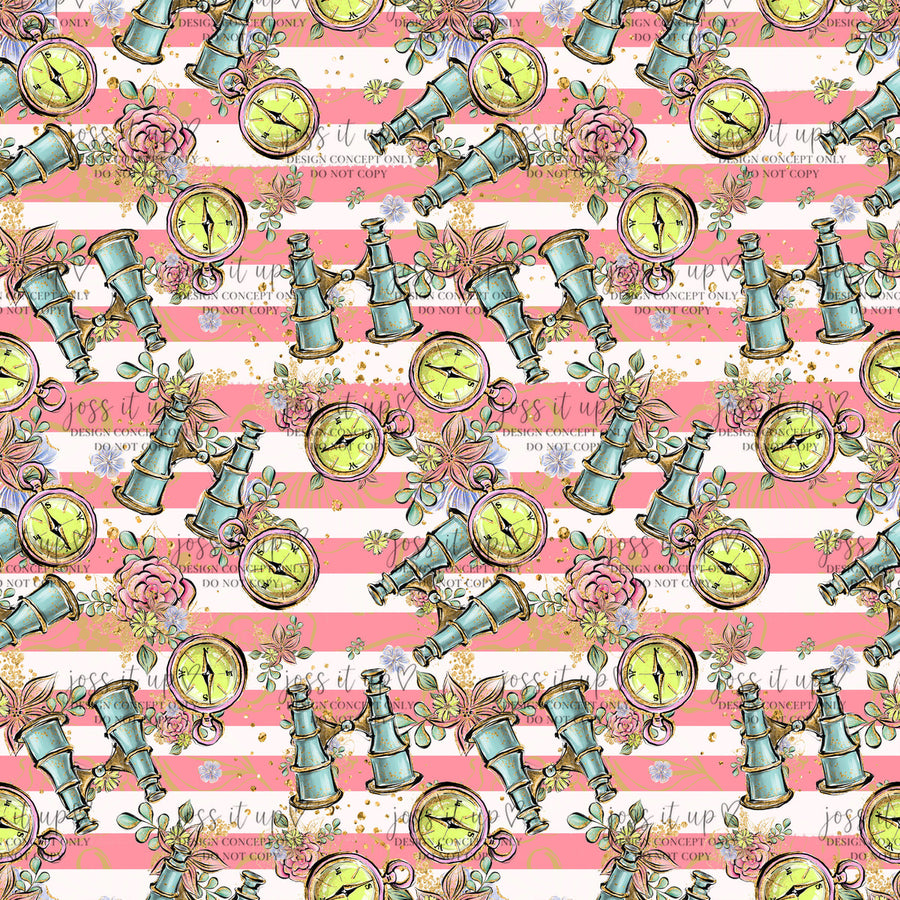 Pink Stripes Binoculars Compass