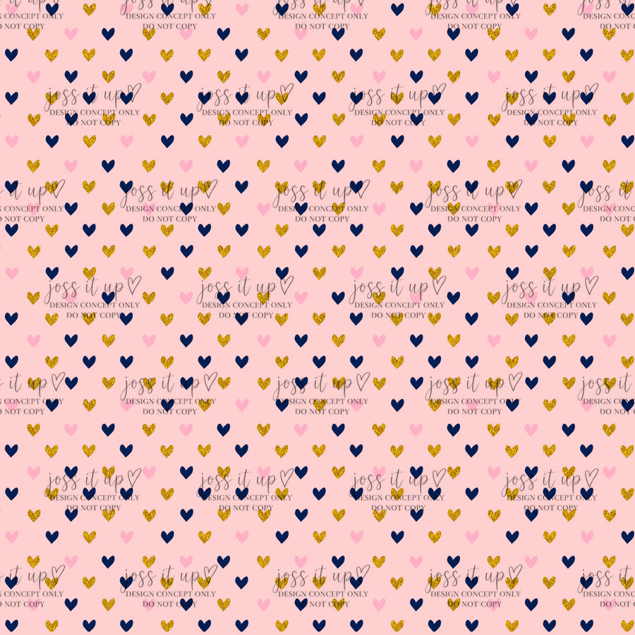Blush Navy Gold Scattered Hearts