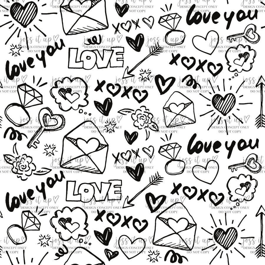 Black White Doodle Love