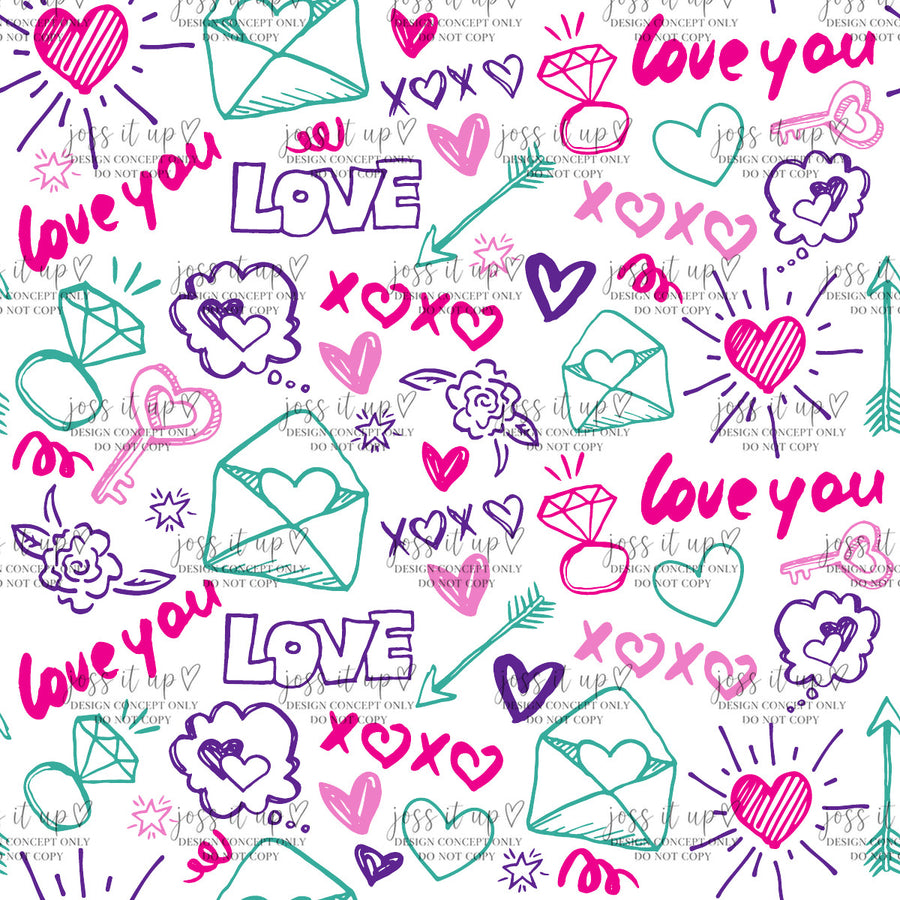 Pink Teal Purple Doodle Love