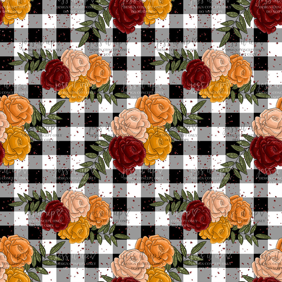 Black Gingham Autumn Rose Bouquets