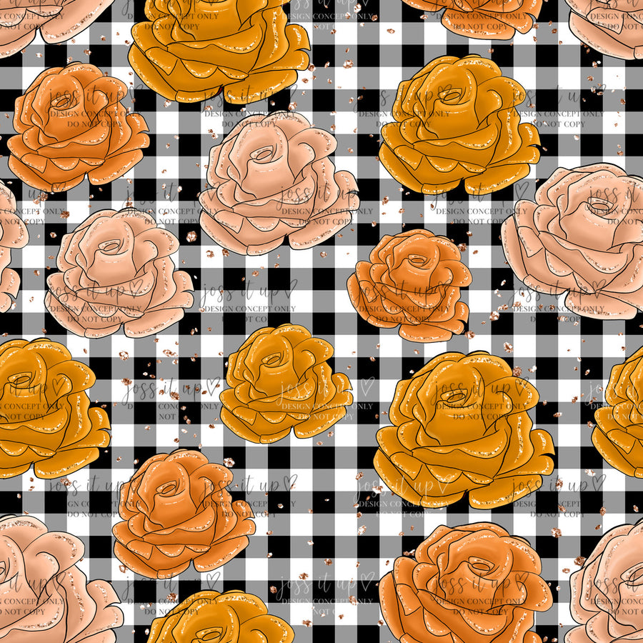 Black Gingham Autumn Rose Scatter