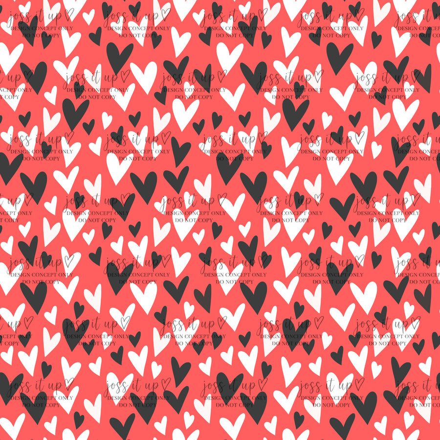 Coral Black White Doodle Hearts