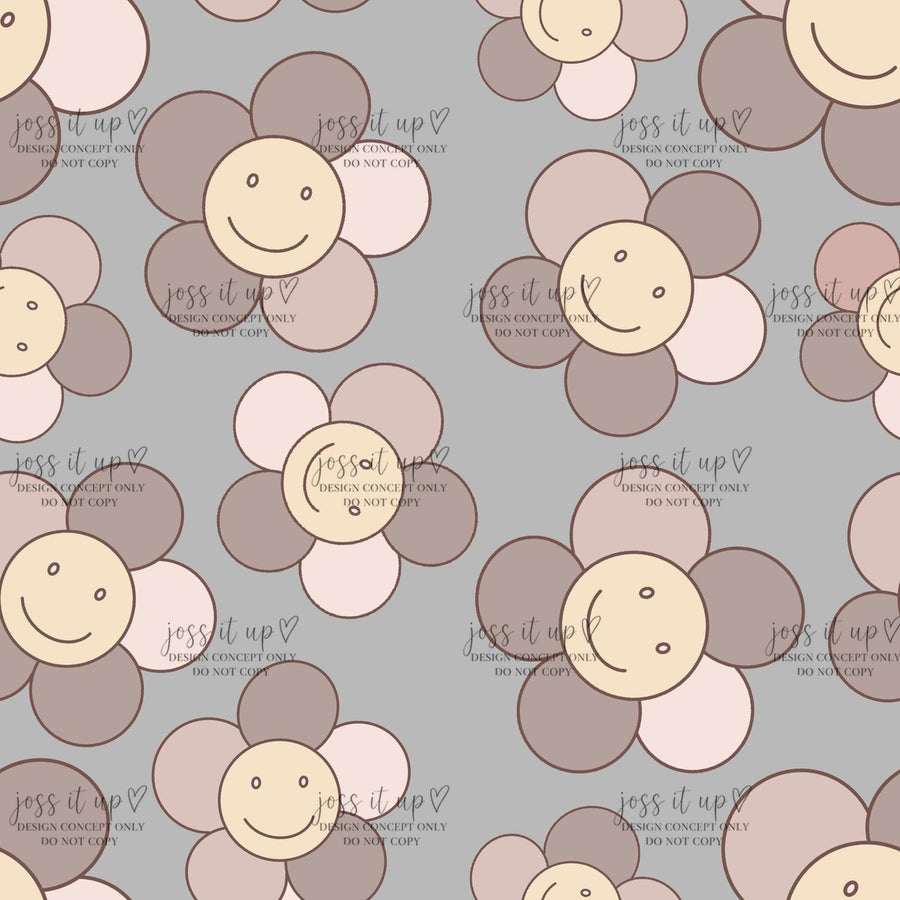 Smiley Daisy Florals on Blue Gray