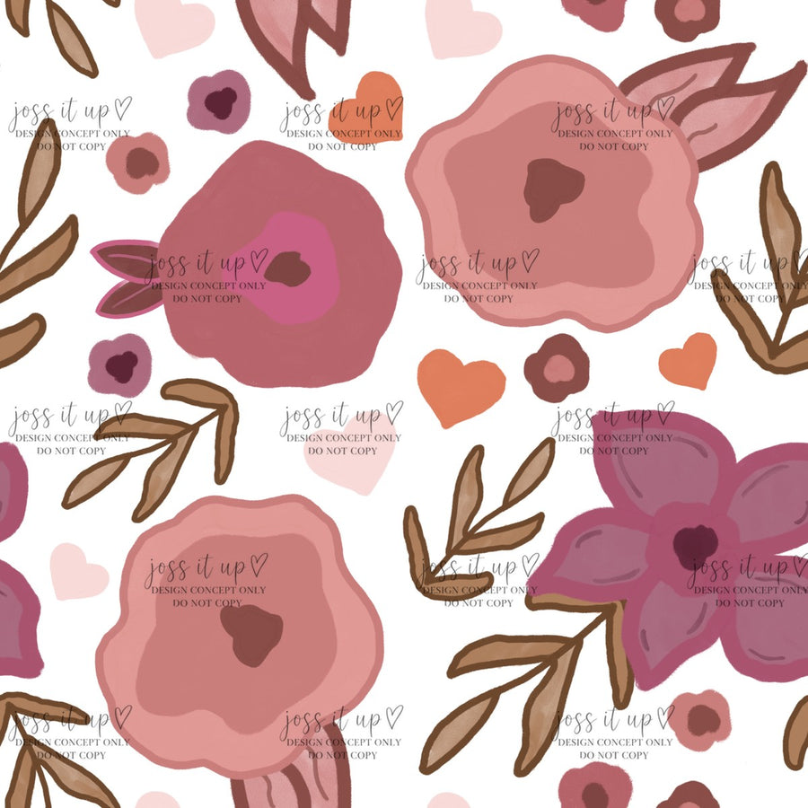 Floral Hearts On White