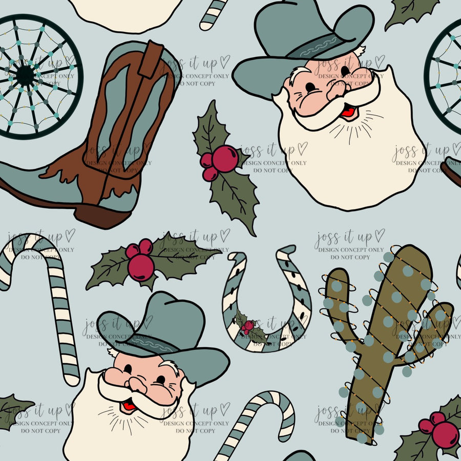 Western Christmas Santa Blue