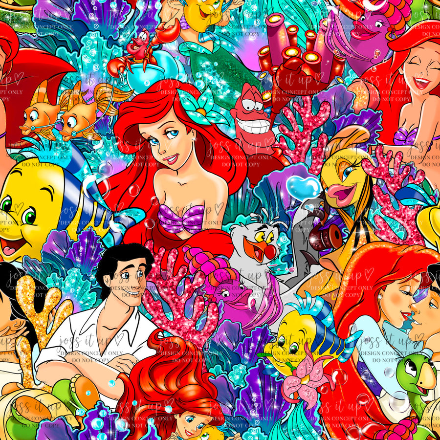 Teal Mermaid Reef Collage - Bold Motifs