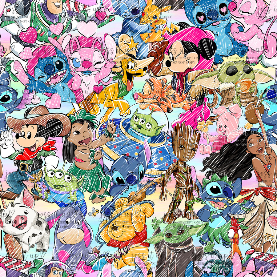 Rainbow Sketch Cartoon Friends