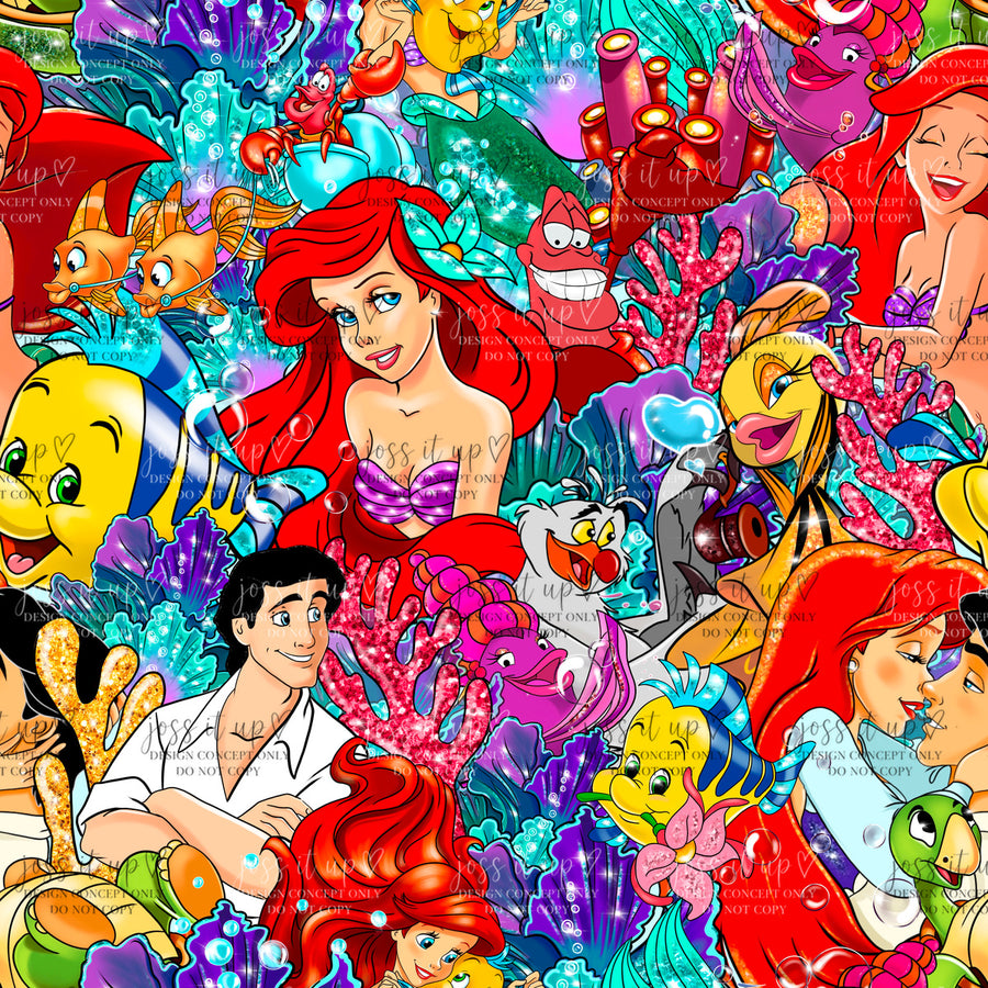 Red-Haired Mermaid Reef Friends - Bold Motifs