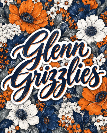 Glenn Grizzlies Floral Home Team Blanket design