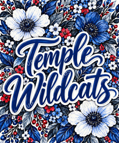 Temple Wildcats Floral Home Team Blanket design