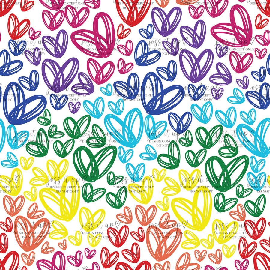 Rainbow Doodle Hearts