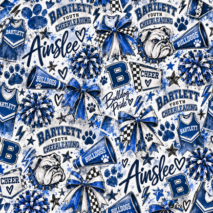 Bartlett Youth Cheerleading Bulldogs blue signature pattern design personalized Ainslee