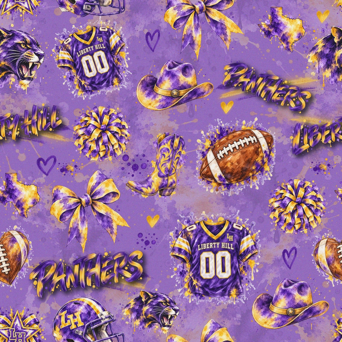Liberty Hill Panthers purple and gold school spirit pattern blanket design