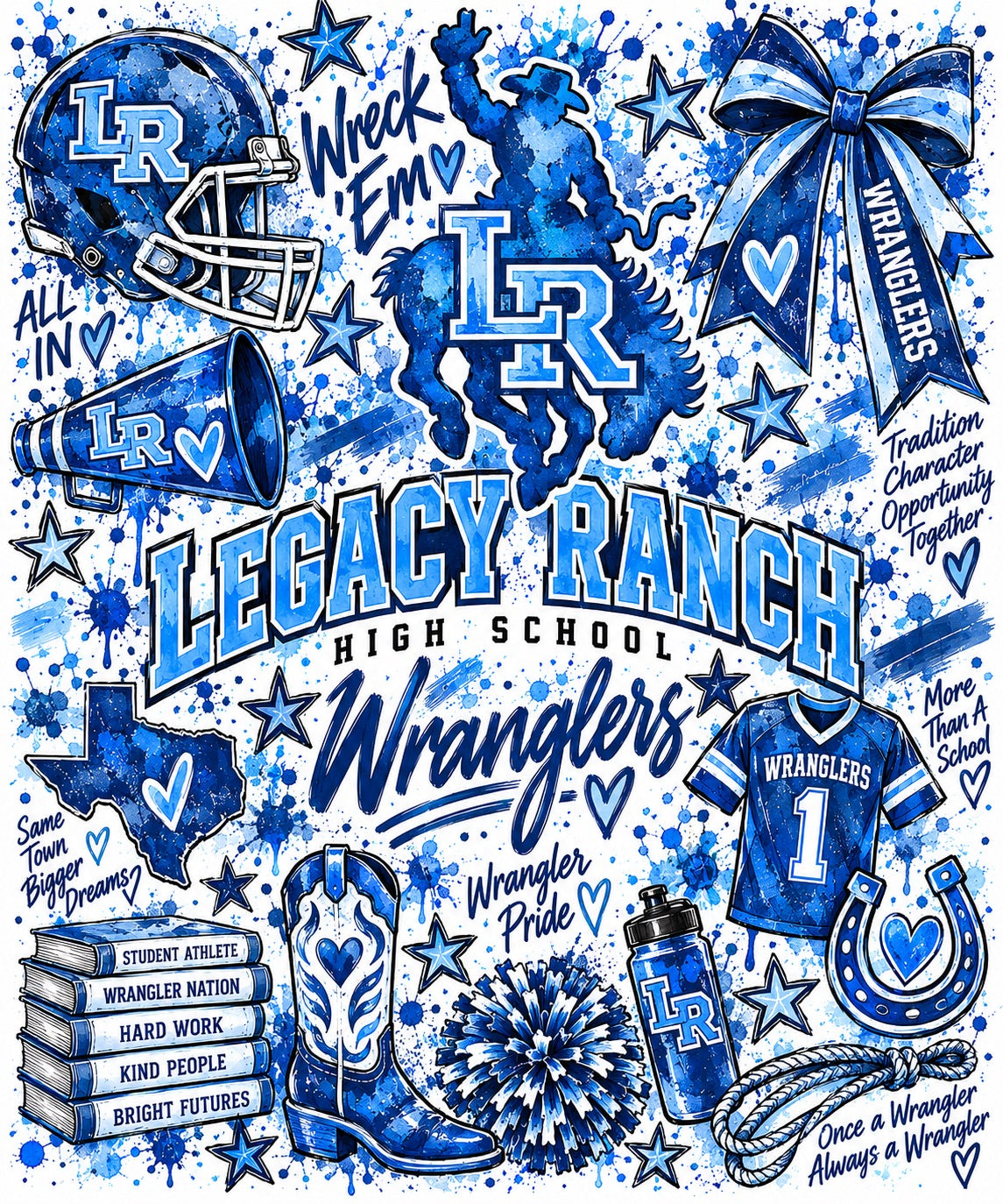 Legacy Ranch High School Wranglers blue school spirit statement blanket design