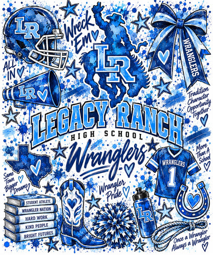 Legacy Ranch High School Wranglers blue school spirit statement blanket design