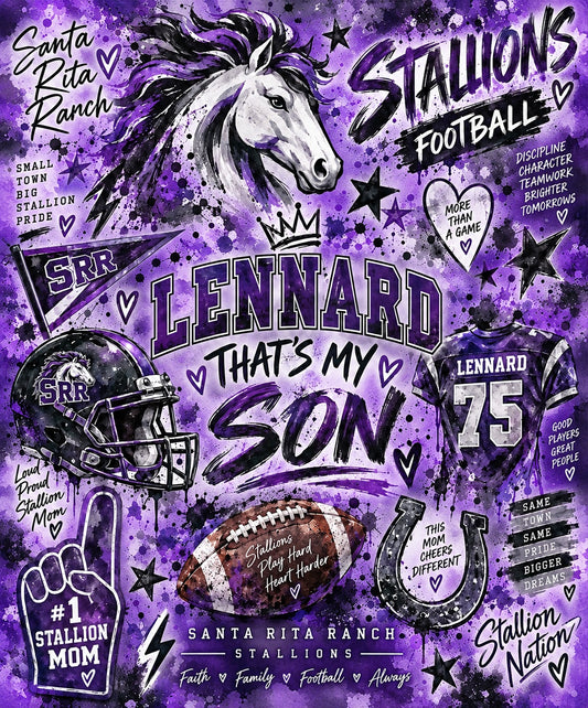 Personalized Santa Rita Stallions football statement blanket design with Lennard number 75